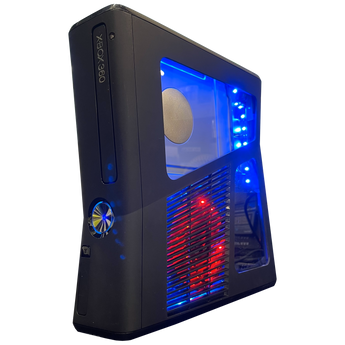 Custom Black Xbox 360 Slim RGH3 w/1TB HDD & Cut Out Blue & Red LED's - Sharky's Customs LLC