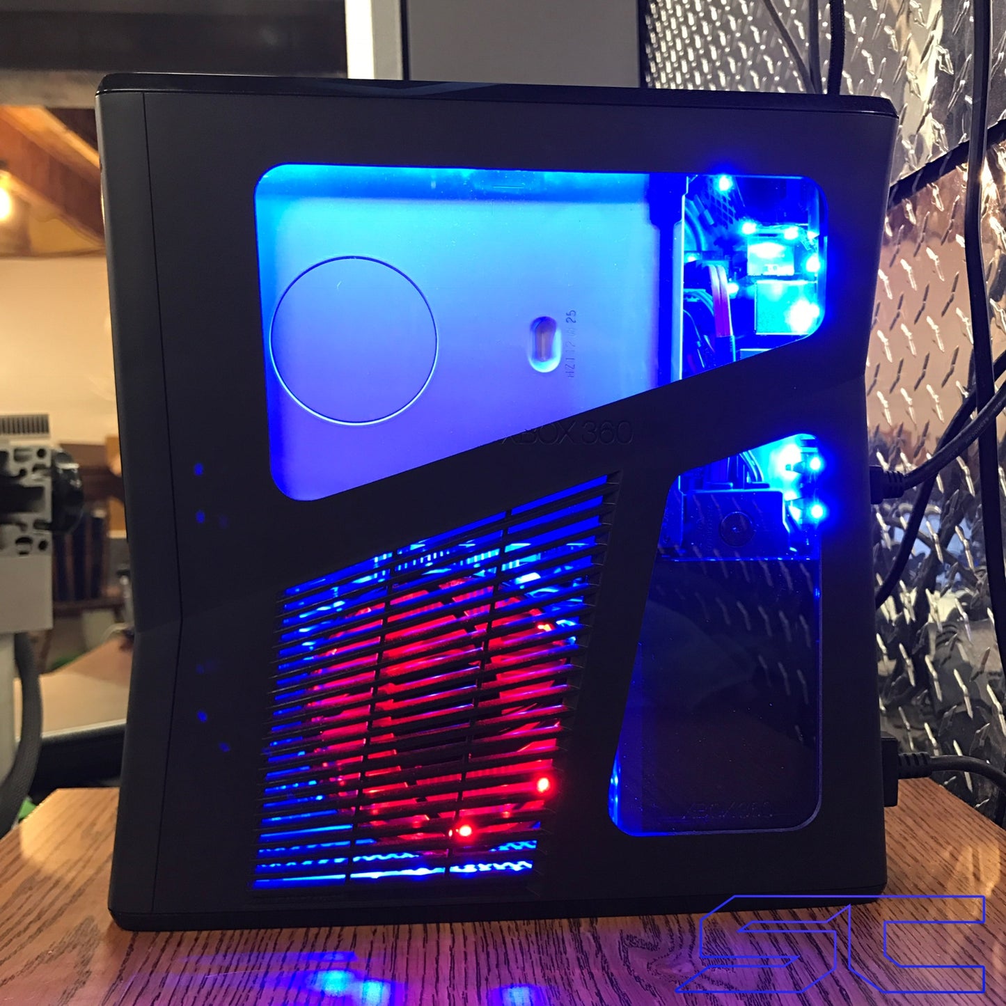 Custom Black Xbox 360 Slim RGH2 w/1TB HDD & Cut Out (Bundle) Blue & Red LED's - Sharky's Customs LLC