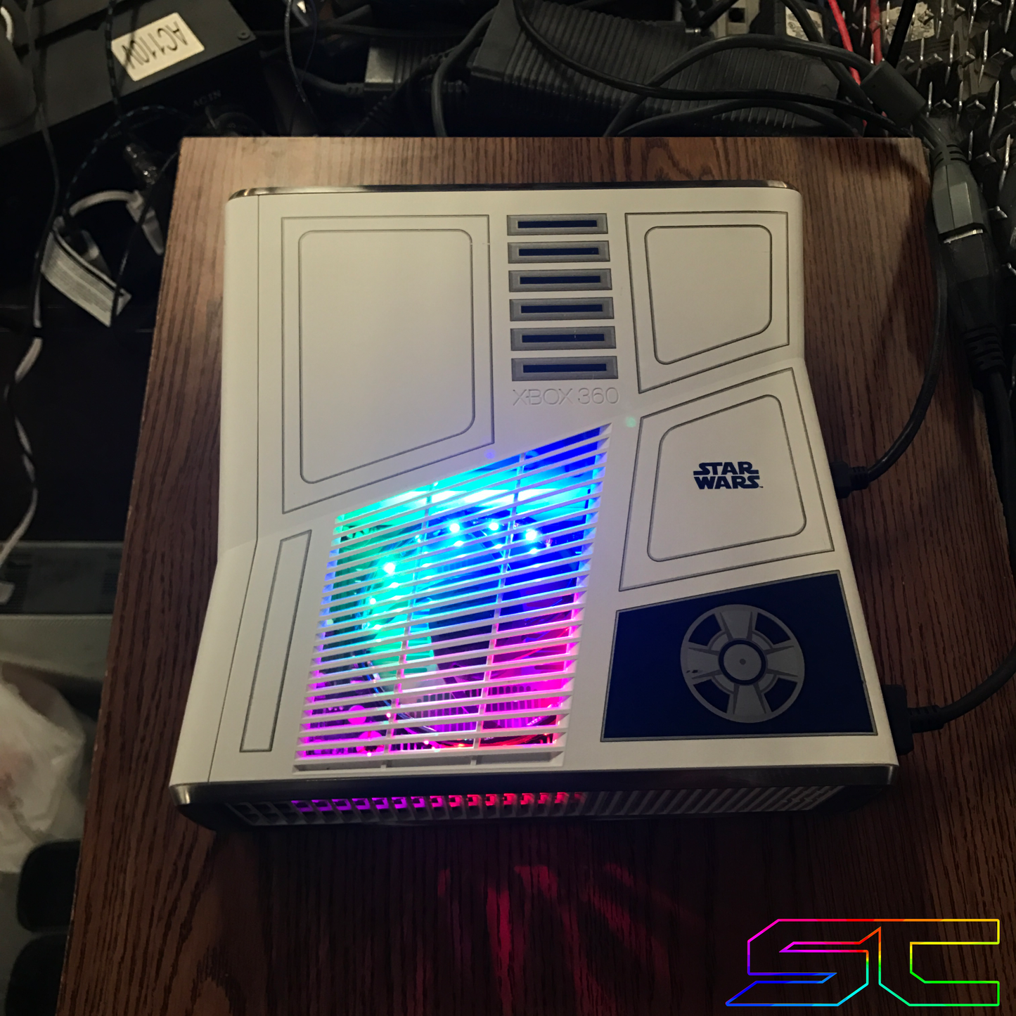 Custom Limited Edition Star Wars Xbox 360 Slim RGH2. Rainbow LED's, 60GB HDD Ready to Ship! - Sharky's Customs LLC