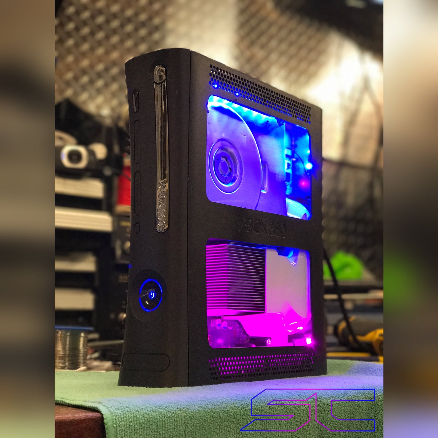 Custom Dual Window Jasper RGH1.2 With Pink & Blue LED's (120GB HDD w/MENUS) - Sharky's Customs LLC