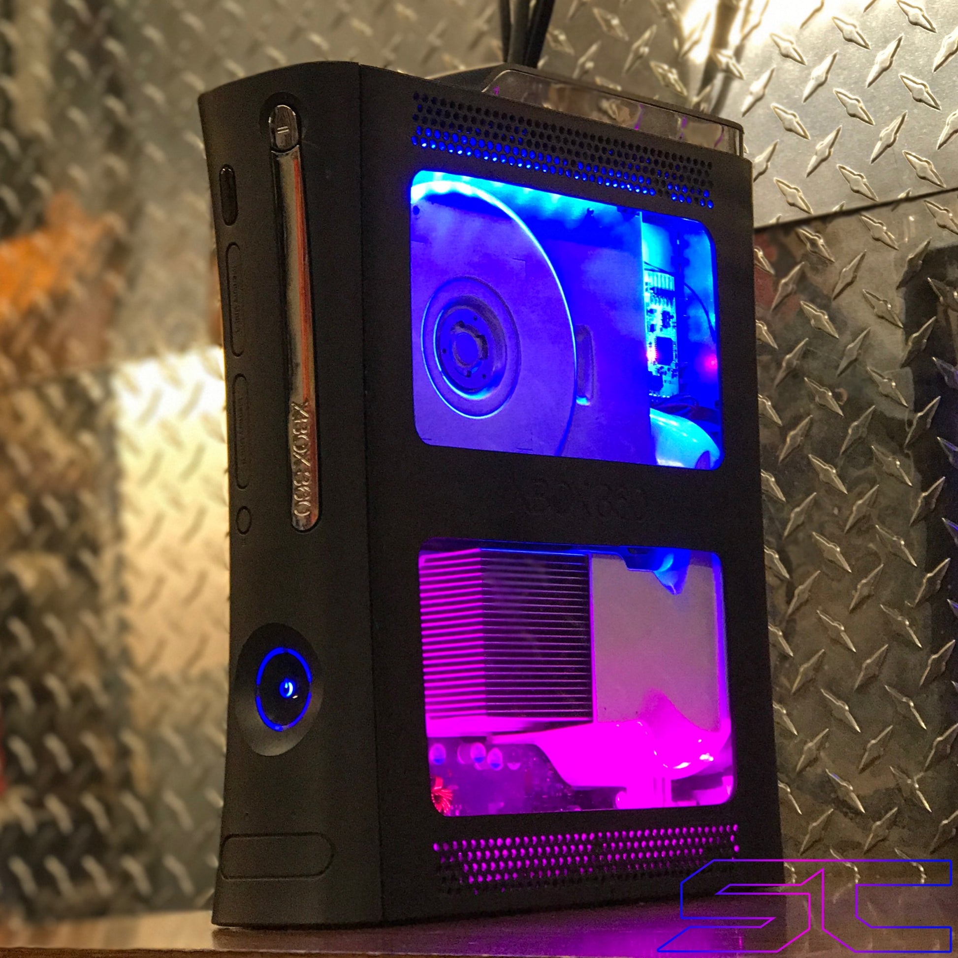 Custom Dual Window Jasper RGH1.2 With Pink & Blue LED's (120GB HDD w/MENUS) - Sharky's Customs LLC