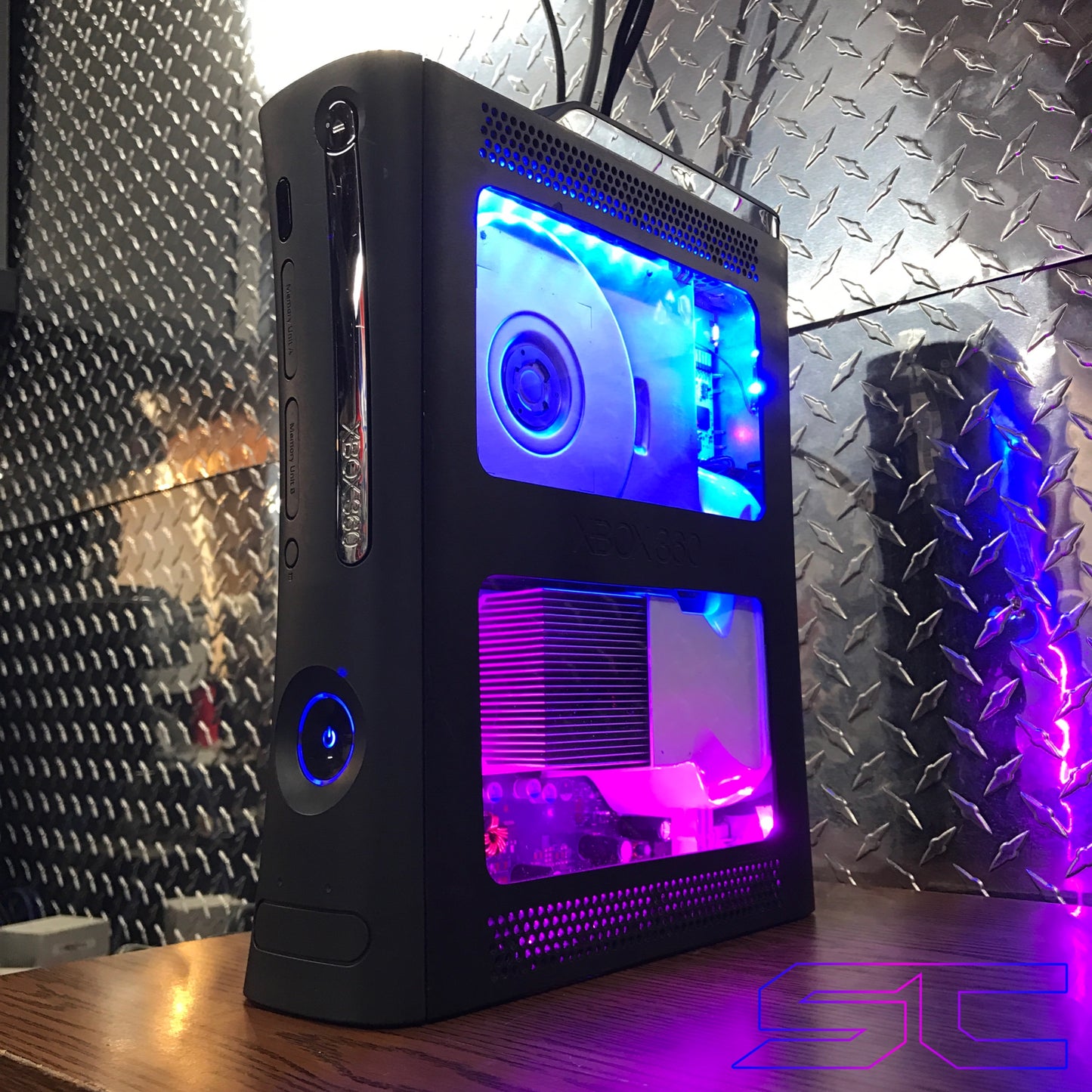 Custom Dual Window Jasper RGH1.2 With Pink & Blue LED's (120GB HDD w/MENUS) - Sharky's Customs LLC