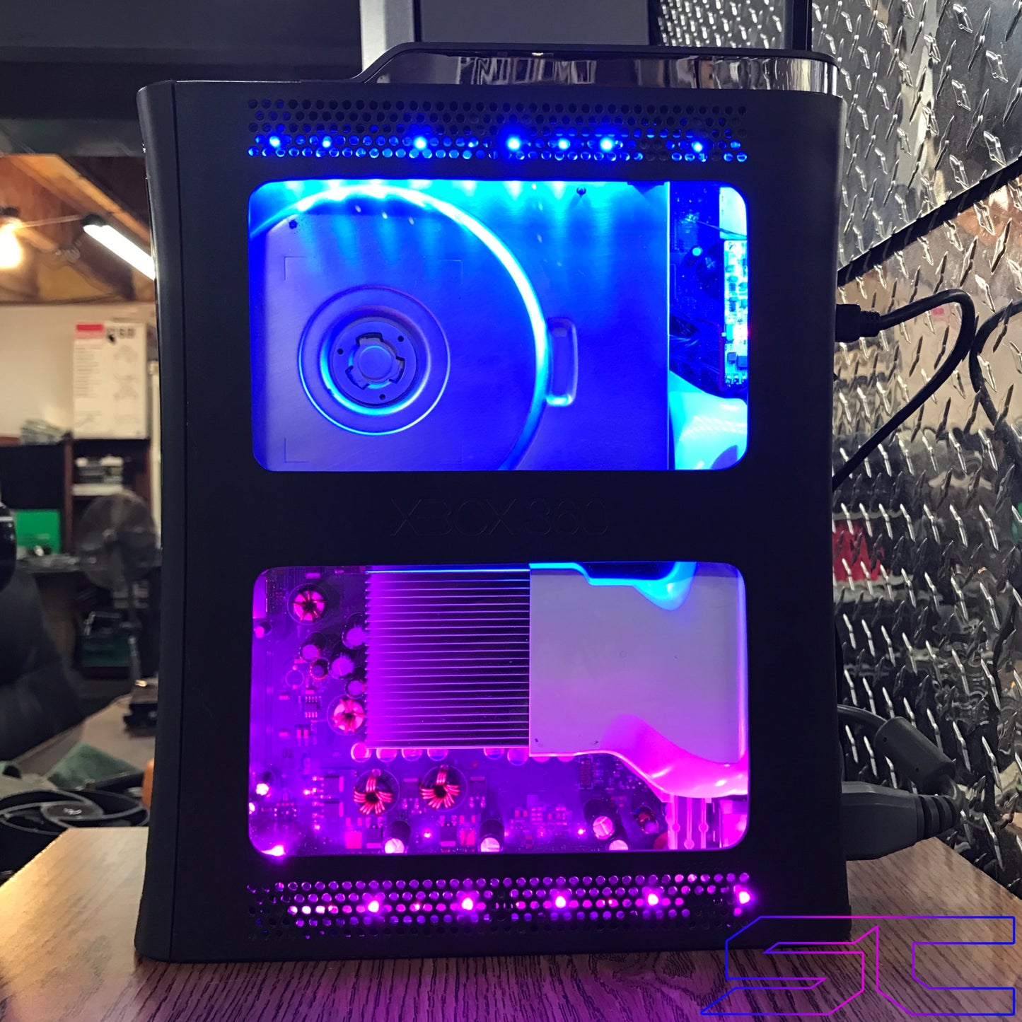 Custom Dual Window Jasper RGH1.2 With Pink & Blue LED's (120GB HDD w/MENUS) - Sharky's Customs LLC