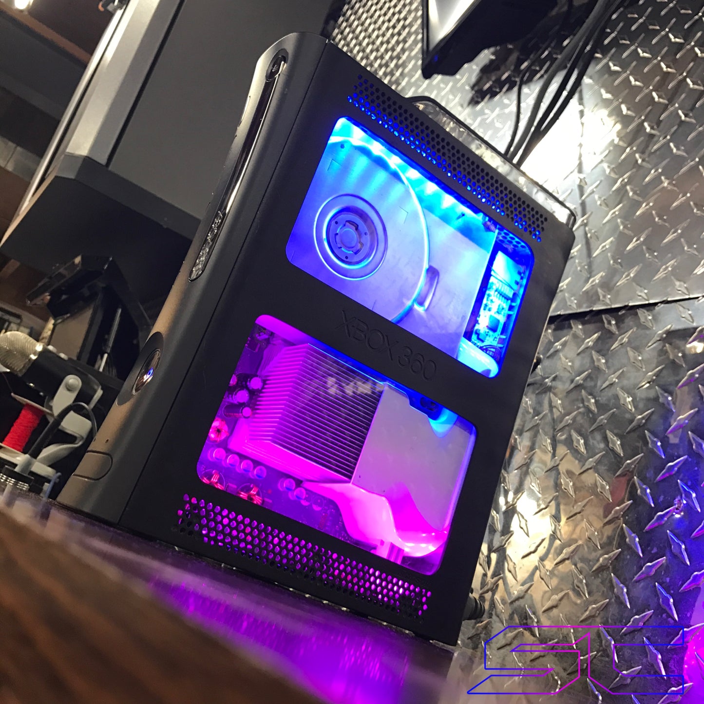 Custom Dual Window Jasper RGH1.2 With Pink & Blue LED's (120GB HDD w/MENUS) - Sharky's Customs LLC