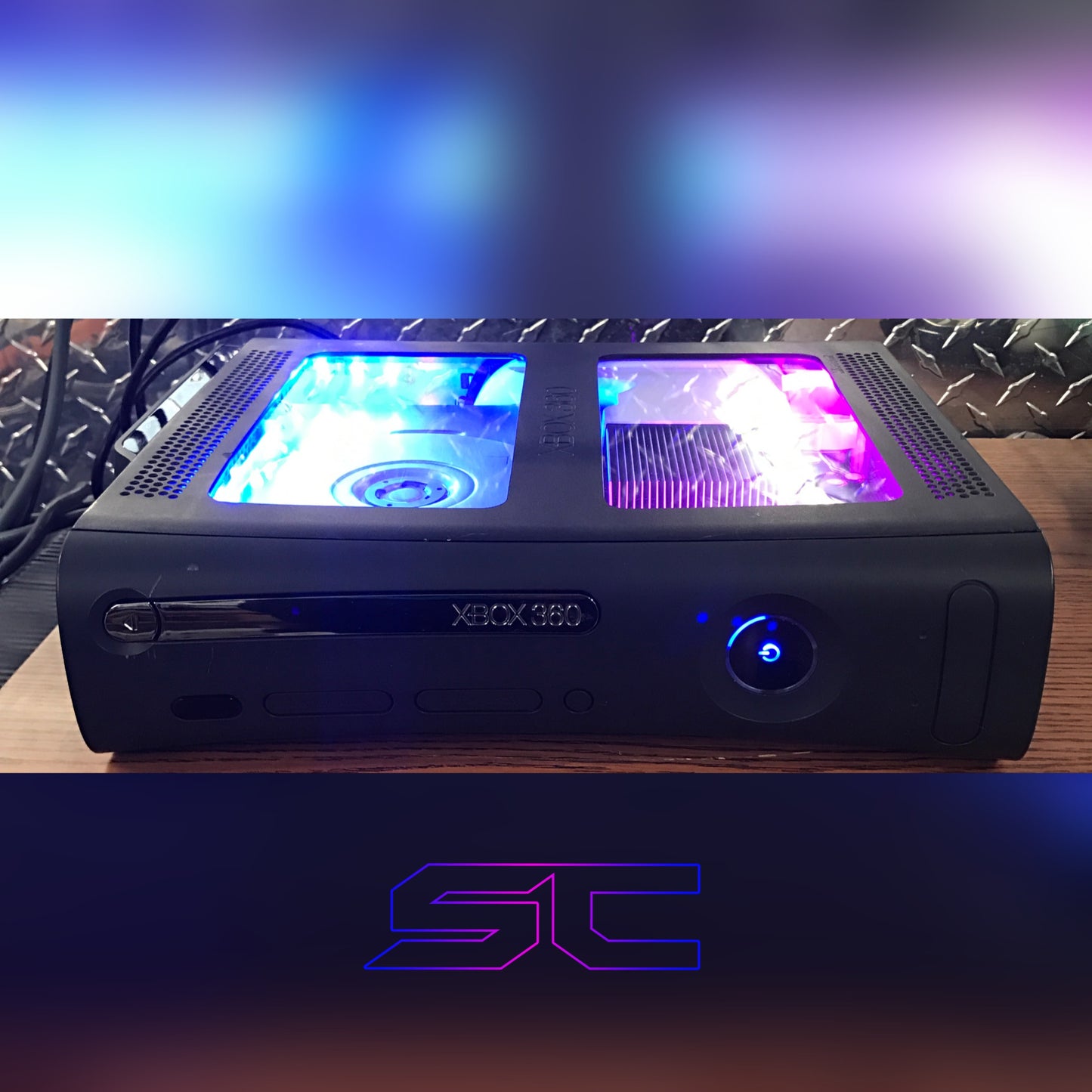 Custom Dual Window Jasper RGH1.2 With Pink & Blue LED's (120GB HDD w/MENUS) - Sharky's Customs LLC