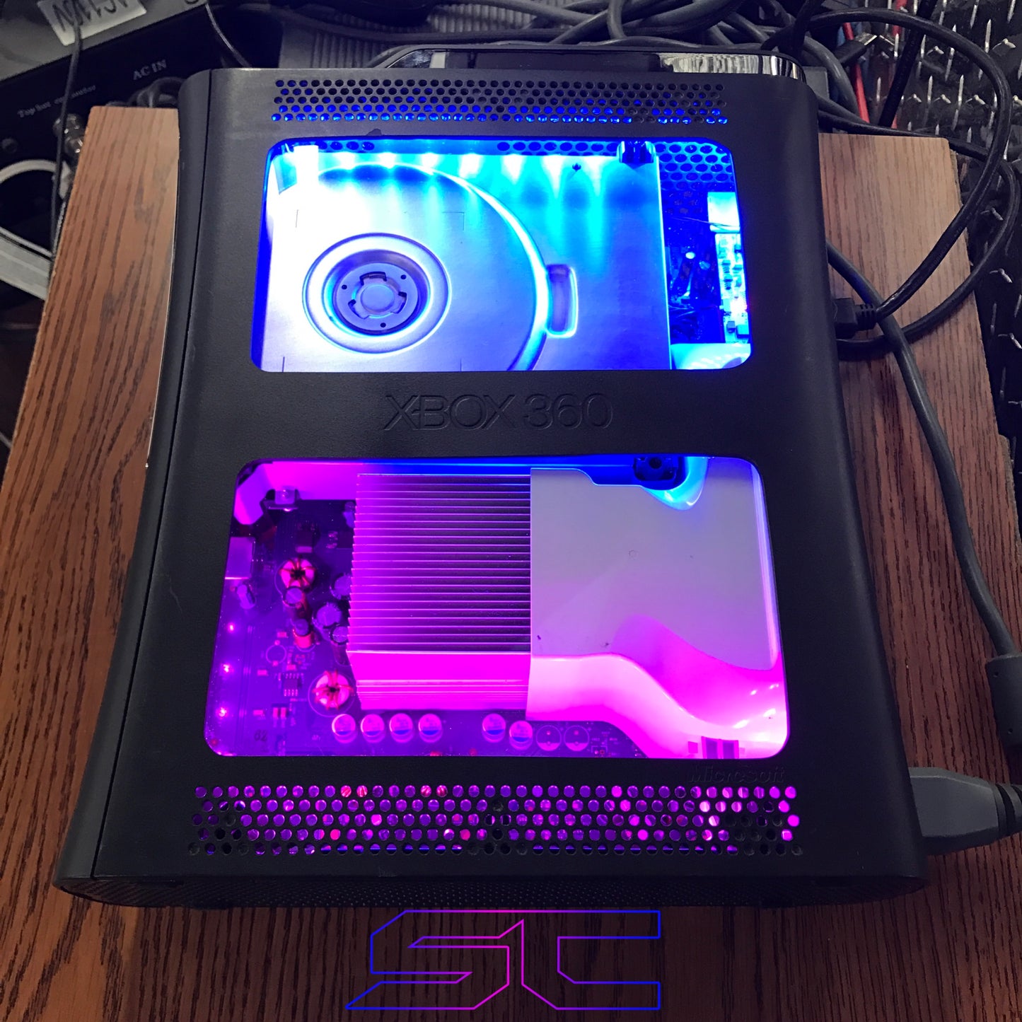 Custom Dual Window Jasper RGH1.2 With Pink & Blue LED's (120GB HDD w/MENUS) - Sharky's Customs LLC