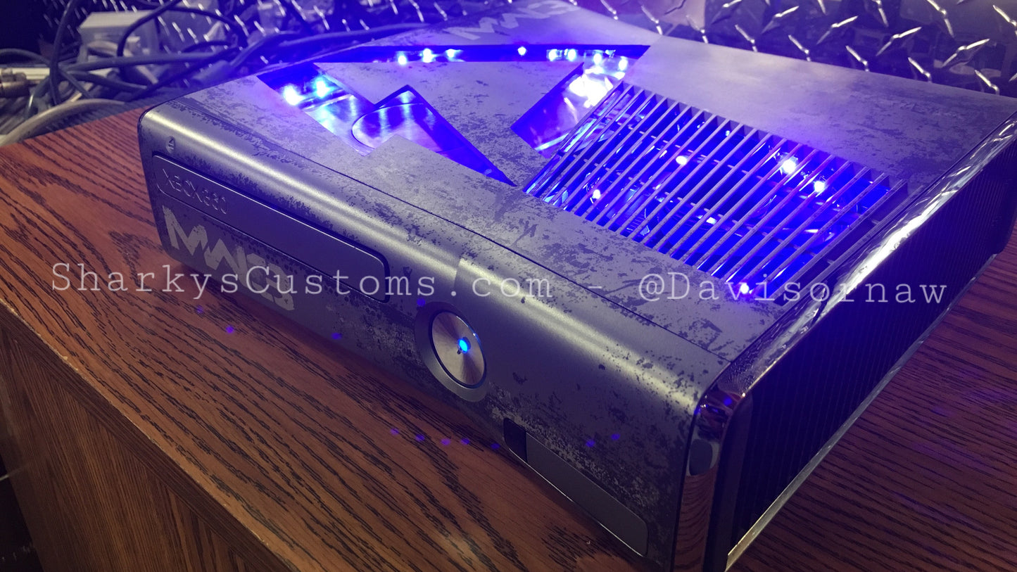 Custom (Blue) Limited MW3 Hand Crafted RGH2 Slim, 320 GB HDD W/ 15 Mod Menu's - Sharky's Customs LLC