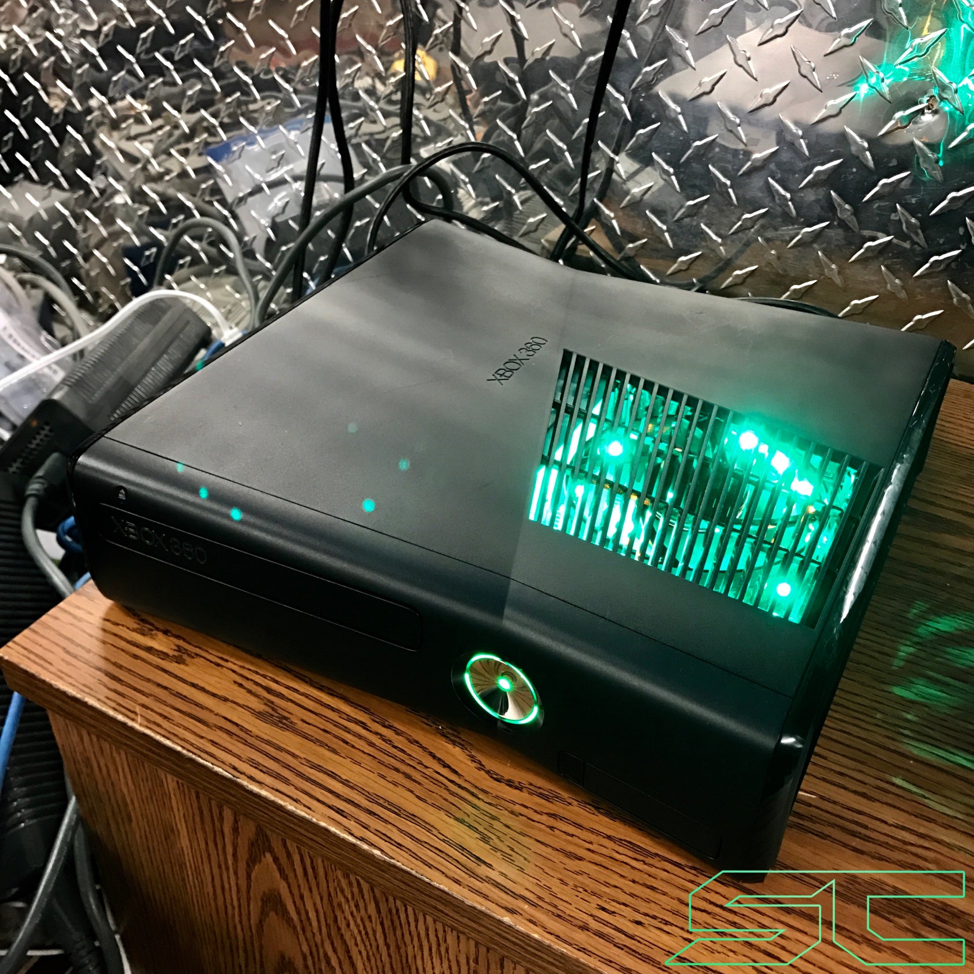 Custom Black Xbox 360 Slim RGH2 250GB Preloaded w/Green LED's | Ready to Ship - Sharky's Customs LLC