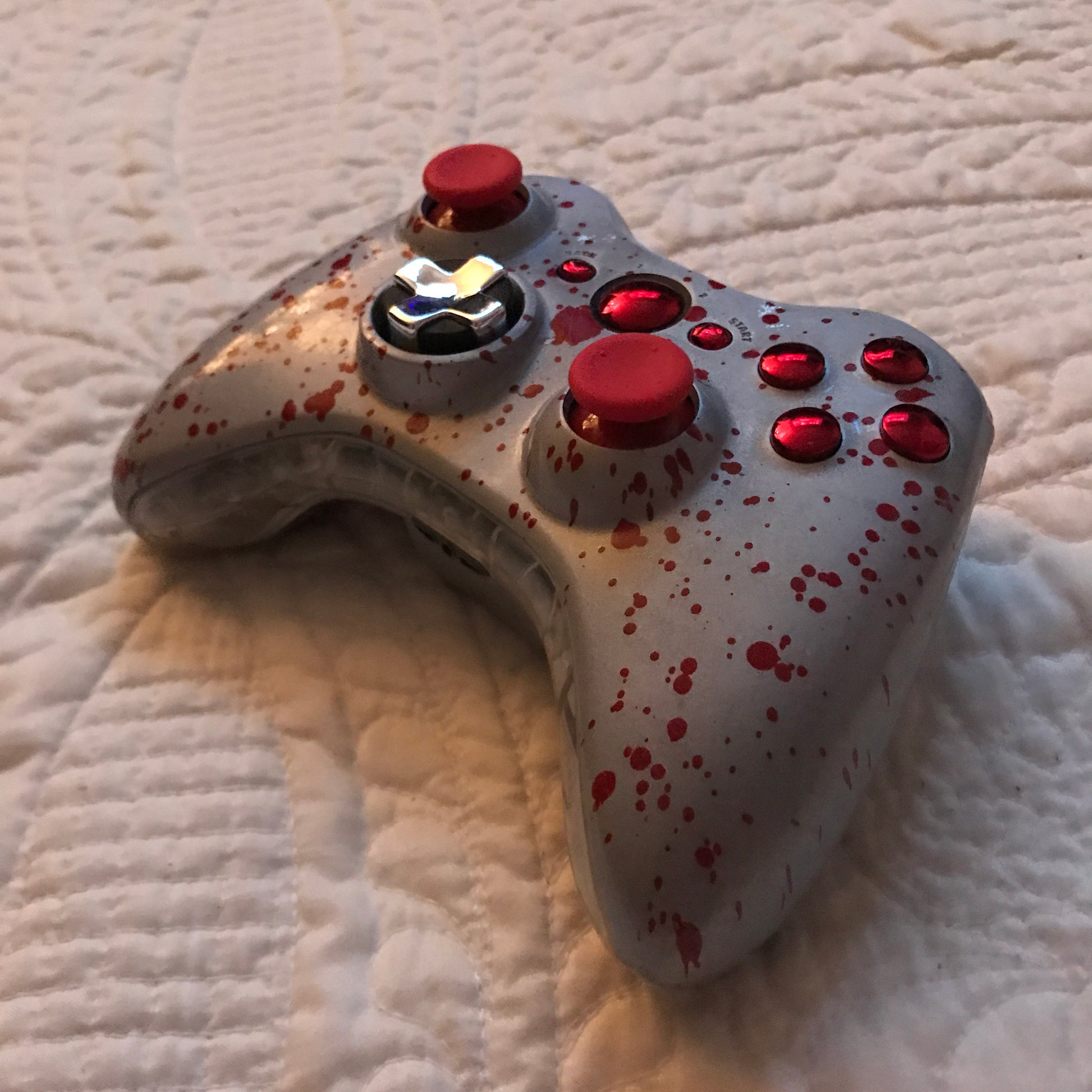 Custom Red/Silver Splatter Paint Xbox 360 Controller - Sharky's Customs LLC