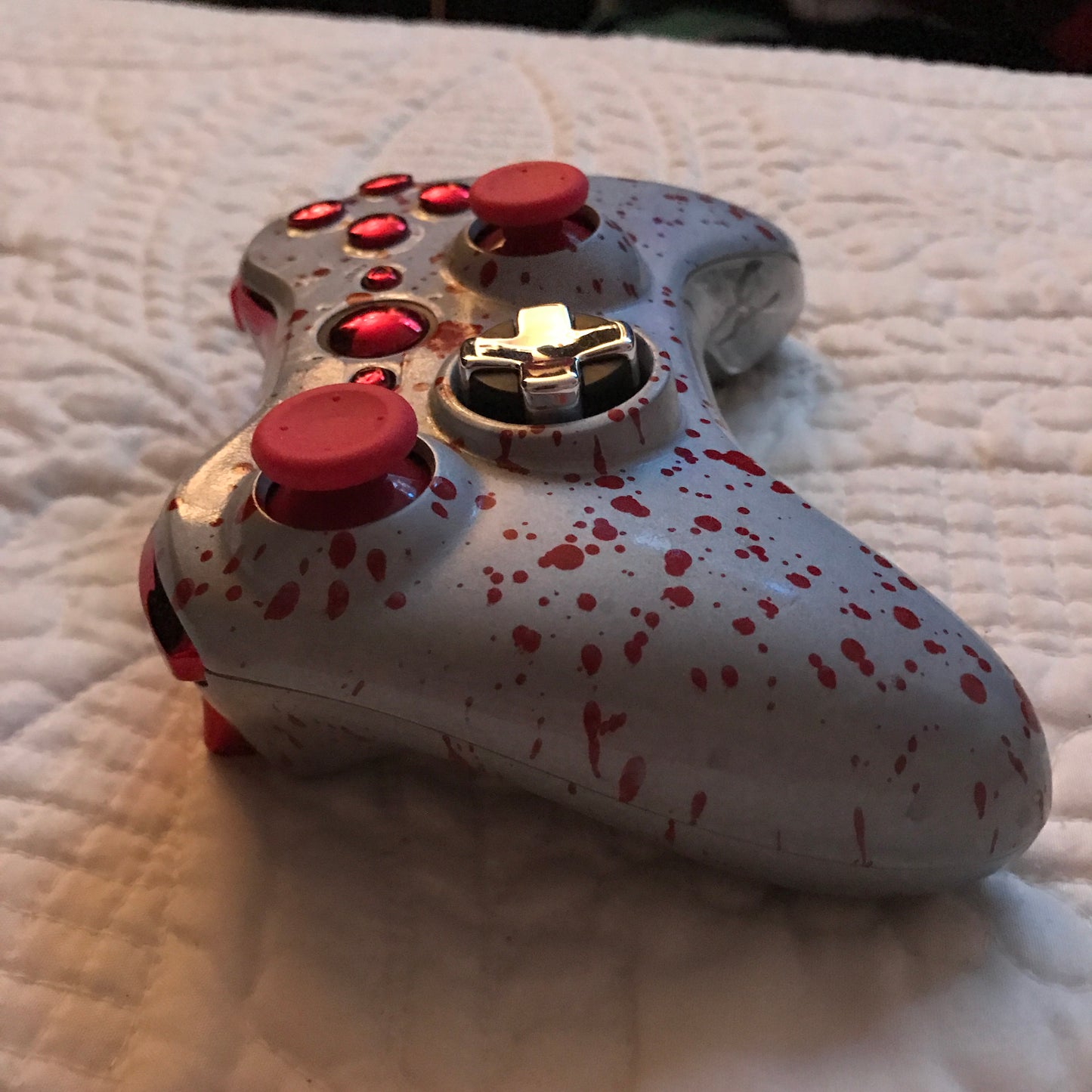 Custom Red/Silver Splatter Paint Xbox 360 Controller - Sharky's Customs LLC