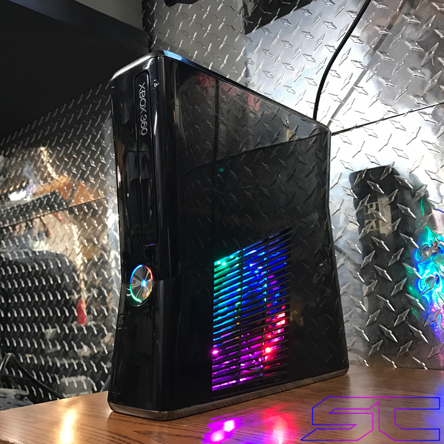 Custom Black Xbox 360 Slim RGH2 w/250GB HDD (LED's & Cut Out of Your Choice) - Sharky's Customs LLC