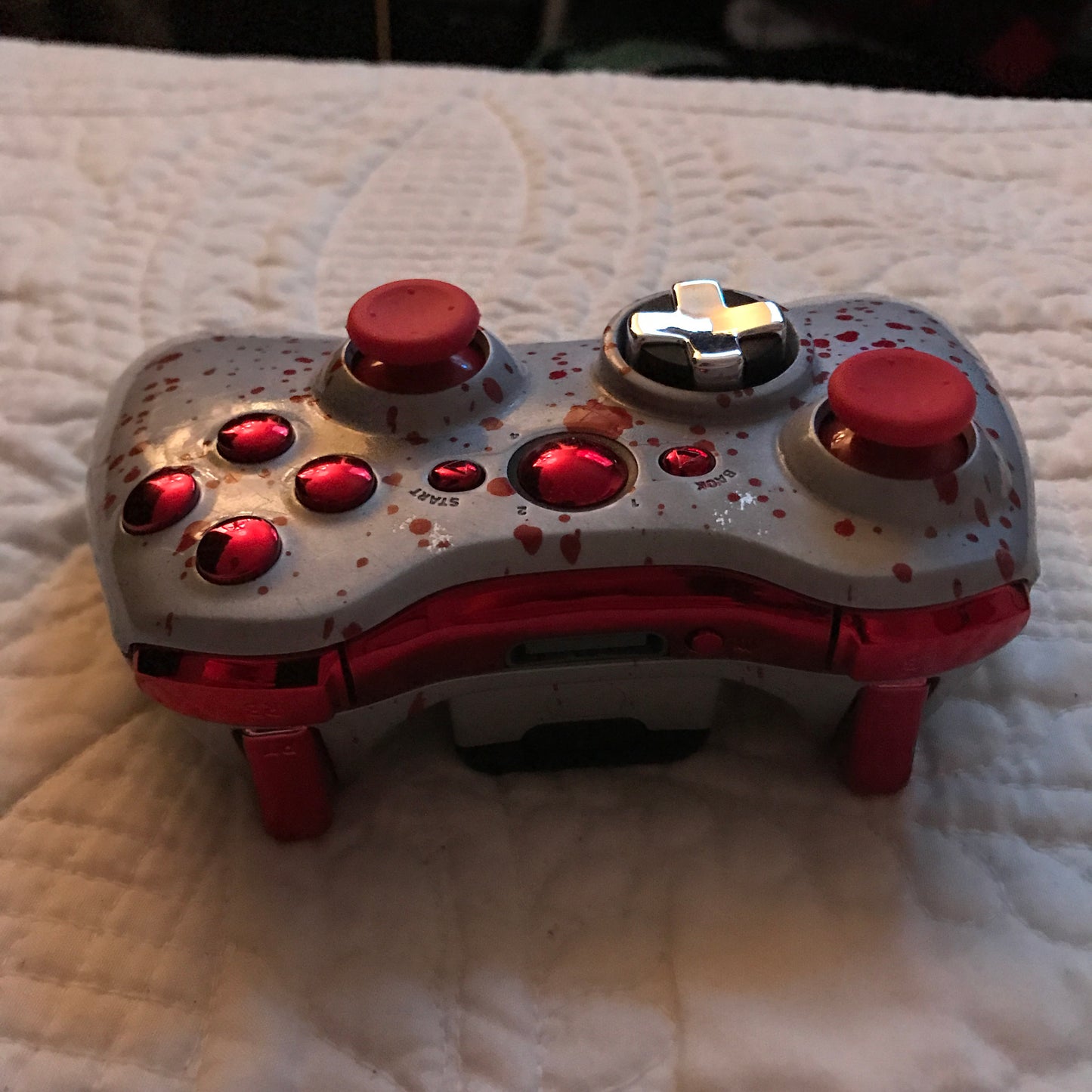 Custom Red/Silver Splatter Paint Xbox 360 Controller - Sharky's Customs LLC