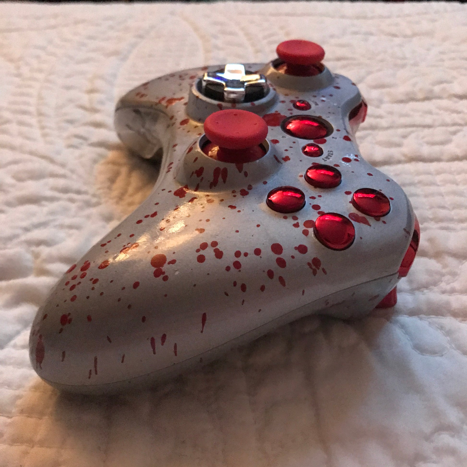 Custom Red/Silver Splatter Paint Xbox 360 Controller - Sharky's Customs LLC