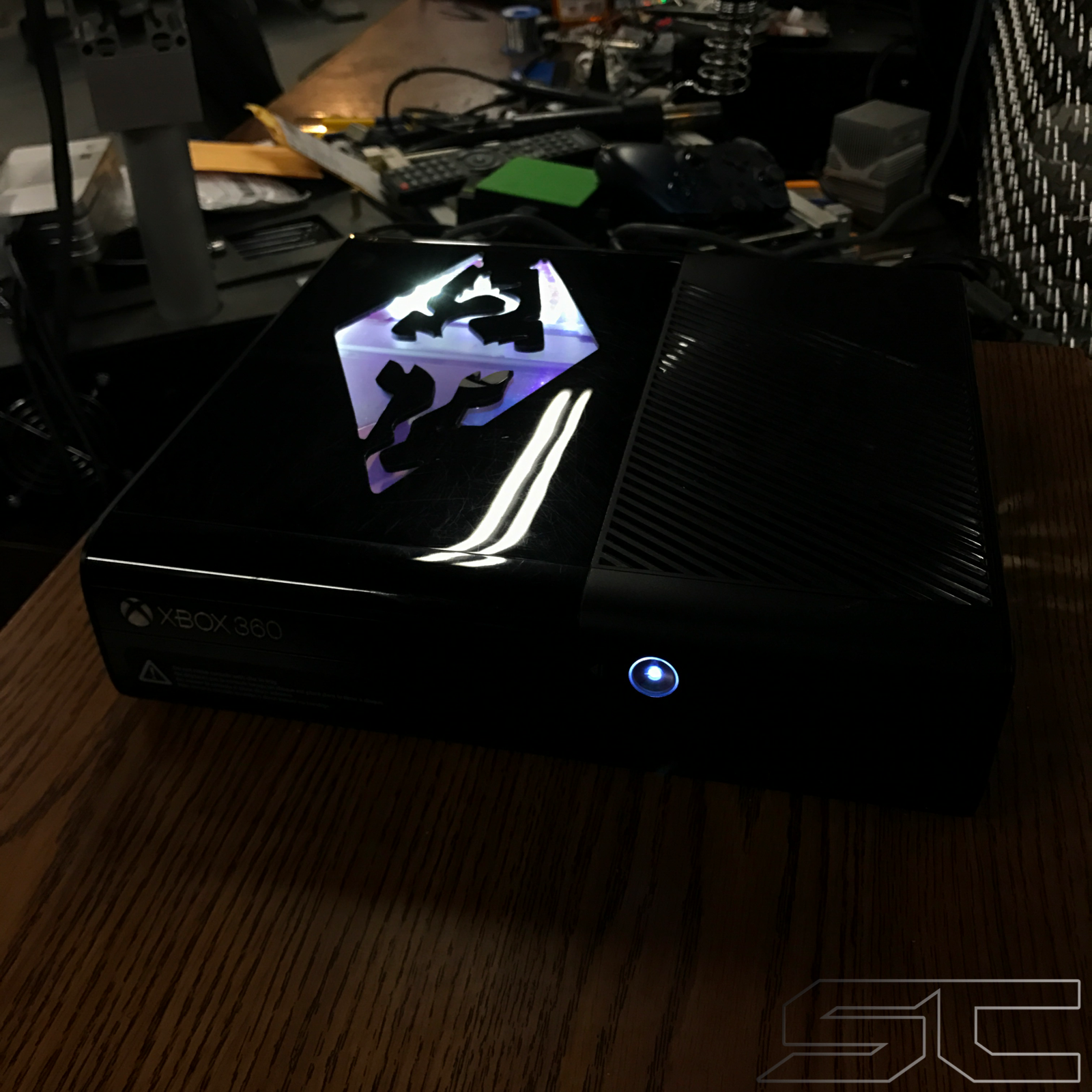 Custom Black Glossy Xbox 360 E Slim RGH2 (LED's of Your Choice) - Sharky's Customs LLC