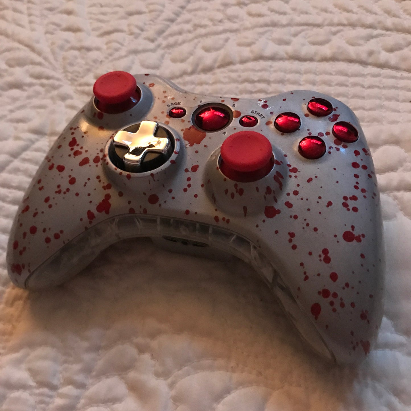 Custom Red/Silver Splatter Paint Xbox 360 Controller - Sharky's Customs LLC