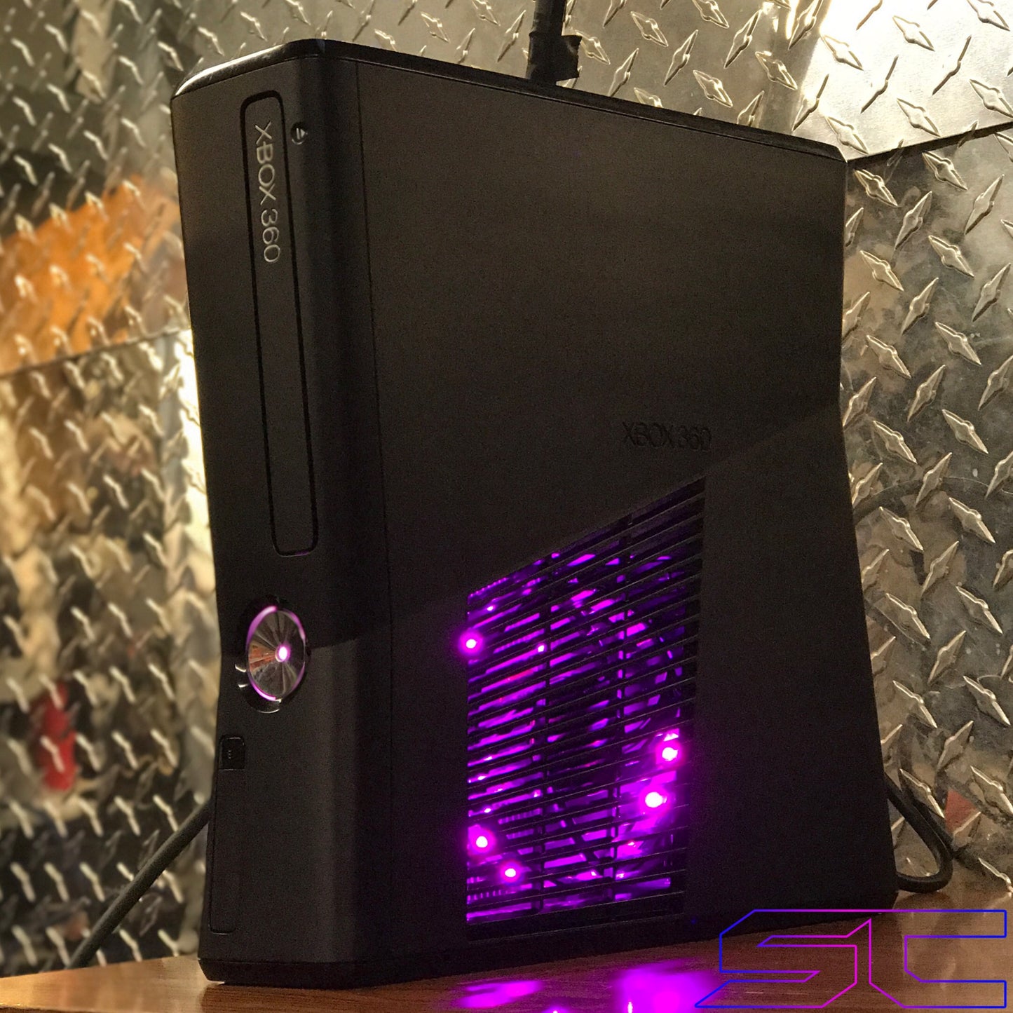 Custom Black Xbox 360 Slim RGH2 w/250GB HDD (LED's & Cut Out of Your Choice) - Sharky's Customs LLC