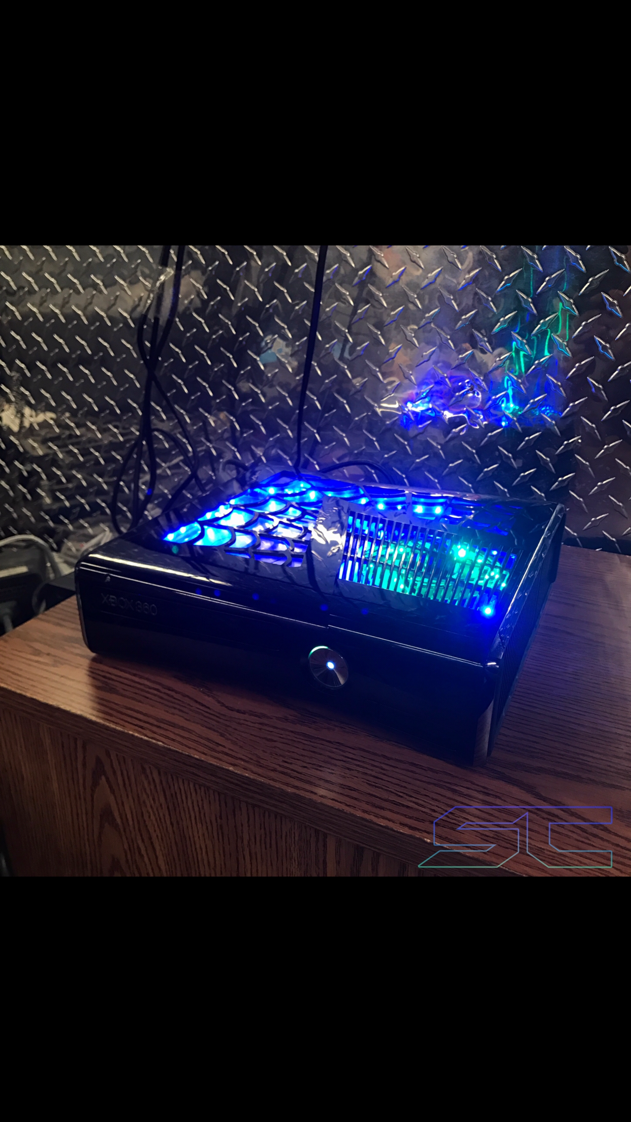 Custom Black Xbox 360 Slim RGH2 w/ Spiderweb Cut Out - Sharky's Customs LLC